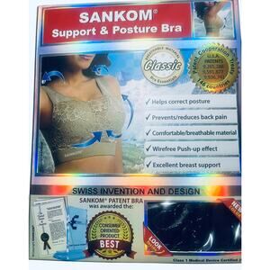 Sankom Support and Posture Bra Black Lace with Gold Thread #074 Size M-L